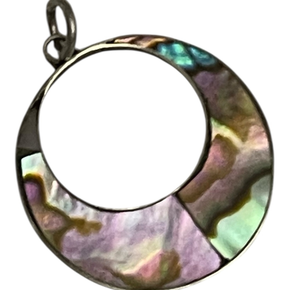 Iridescent Abalone Crescent Pendant Necklace - Multicolor